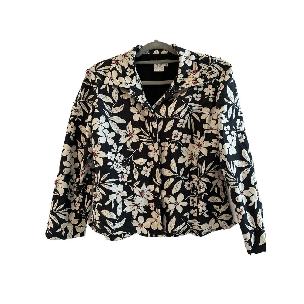 Maggie L Womens 100% Silk jacket - Beaded Flowers Size 10
